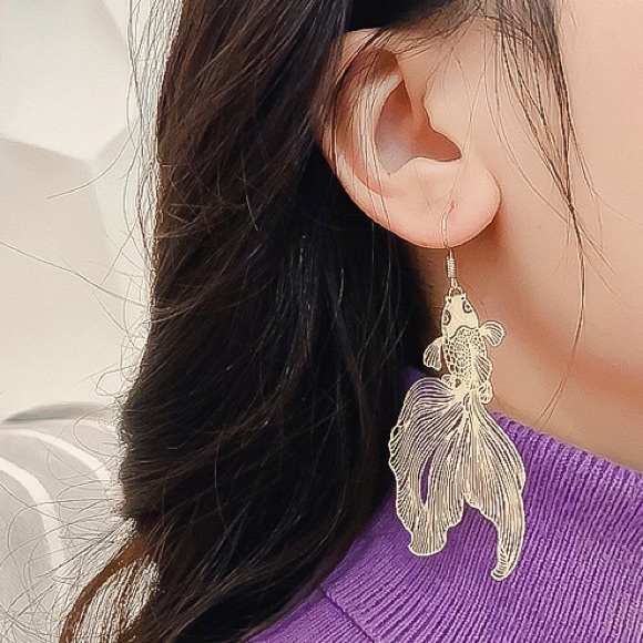 925 black metal koi fish filigree earrings hoops - Picture 8 of 11